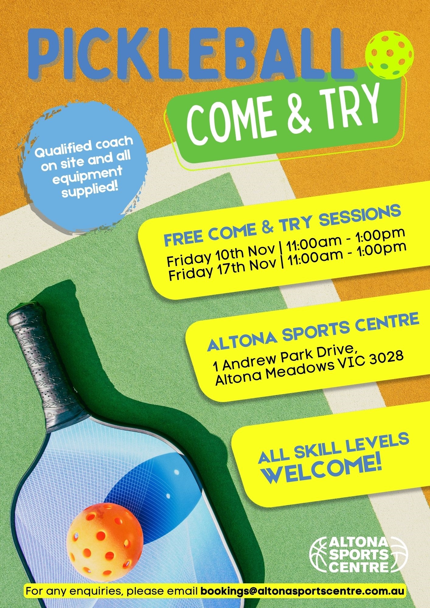 Pickleball Come & Try at the Altona Sports Centre Visit Hobsons Bay
