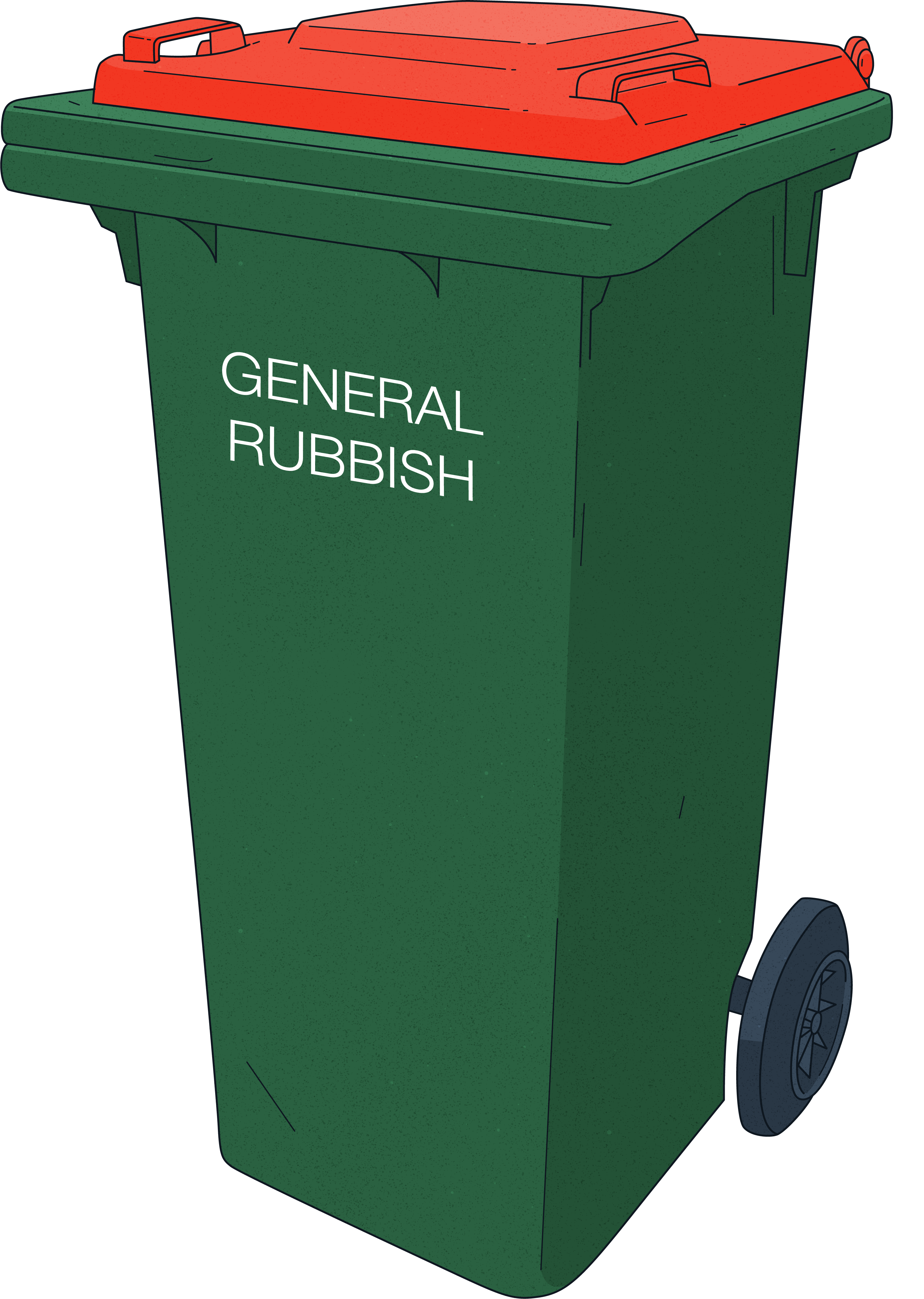 Standard general rubbish bin – green body lid on.png