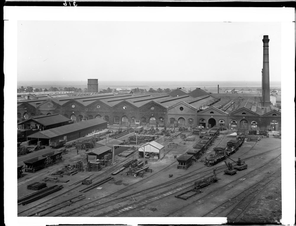 Newport Railway Workshops aerial view, historic image
