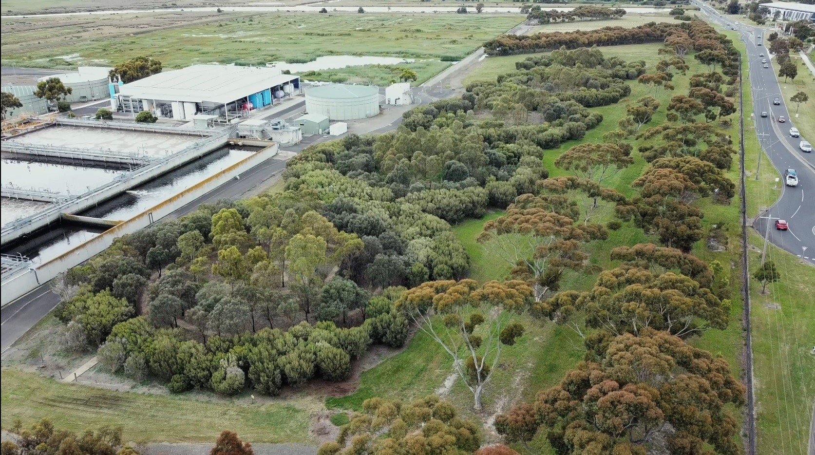 Aerial view of Altona Water Treatment Plant and A Forest For Australia